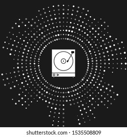 White Vinyl player with a vinyl disk icon isolated on grey background. Abstract circle random dots. Vector Illustration