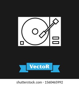 White Vinyl player with a vinyl disk icon isolated on black background.  Vector Illustration