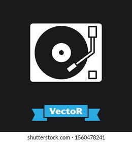 White Vinyl player with a vinyl disk icon isolated on black background.  Vector Illustration