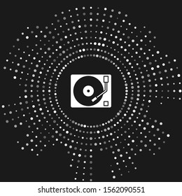 White Vinyl player with a vinyl disk icon isolated on grey background. Abstract circle random dots. Vector Illustration