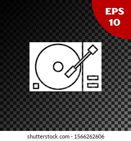 White Vinyl player with a vinyl disk icon isolated on transparent dark background.  Vector Illustration