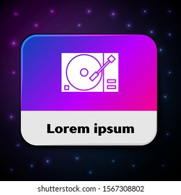 White Vinyl player with a vinyl disk icon isolated on black background. Rectangle color button. Vector Illustration