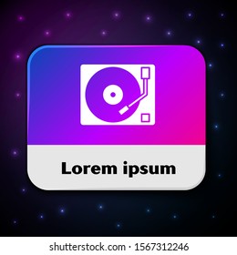 White Vinyl player with a vinyl disk icon isolated on black background. Rectangle color button. Vector Illustration