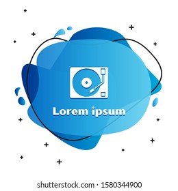 White Vinyl player with a vinyl disk icon isolated on white background. Abstract banner with liquid shapes. Vector Illustration