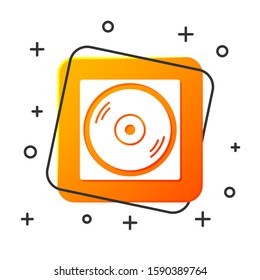 White Vinyl player with a vinyl disk icon isolated on white background. Orange square button. Vector Illustration