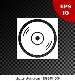 White Vinyl player with a vinyl disk icon isolated on transparent dark background.  Vector Illustration