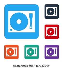 White Vinyl player with a vinyl disk icon isolated on white background. Set icons in color square buttons. Vector Illustration