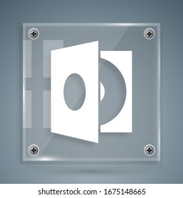 White Vinyl player with a vinyl disk icon isolated on grey background. Square glass panels. Vector Illustration