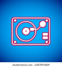 White Vinyl player with a vinyl disk icon isolated on blue background.  Vector