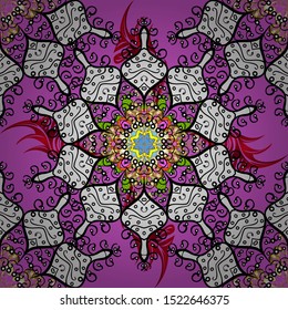White, violet and black colors. Boho style flower. Tiled mandala design, best for print fabric or papper and more. Vector Mandala.