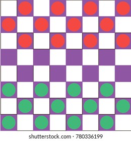 White and Violet Chessboard with Green and Red Checkers