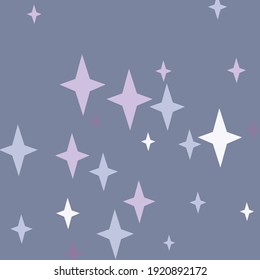 White Violet Holiday Four-pointed Pink Pattern. Color Pastel Stars Indigo Blue Christmas Wallpaper. Purple Sky Santa Magic Dark Background. Winter New Year Print Night Mystery Background.