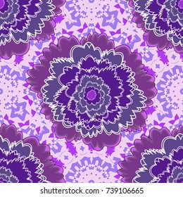 White, violet and purple colors vector seamless pattern with many flowers.