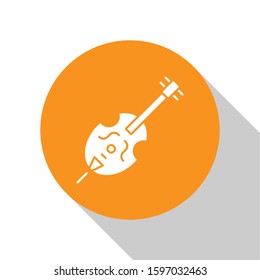 White Violin icon isolated on white background. Musical instrument. Orange circle button. Vector Illustration