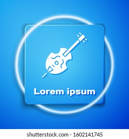 White Violin icon isolated on blue background. Musical instrument. Blue square button. Vector Illustration
