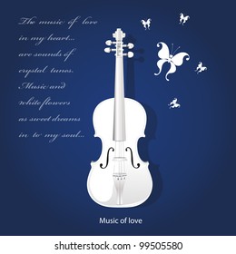 The white violin on a dark blue background