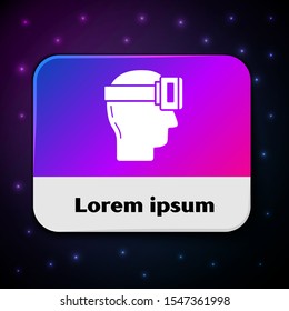 White Virtual reality glasses icon isolated on black background. Stereoscopic 3d vr mask. Rectangle color button. Vector Illustration