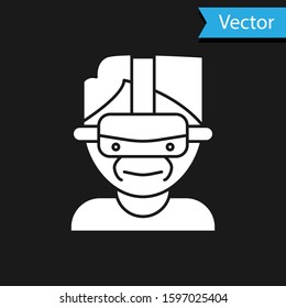 White Virtual reality glasses icon isolated on black background. Stereoscopic 3d vr mask.  Vector Illustration