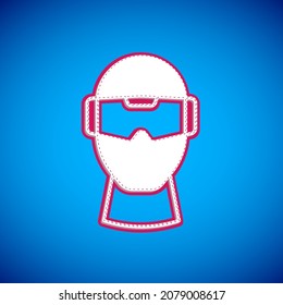 White Virtual Reality Glasses Icon Isolated On Blue Background. Stereoscopic 3d Vr Mask. Optical Head Mounted Display.  Vector