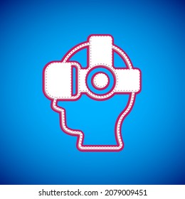 White Virtual Reality Glasses Icon Isolated On Blue Background. Stereoscopic 3d Vr Mask. Optical Head Mounted Display.  Vector