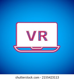 White Virtual reality icon isolated on blue background. Futuristic VR head-up display design.  Vector