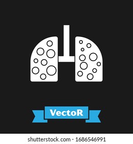 Células blancas de virus en el icono pulmonar aisladas en fondo negro. Pulmones infectados. Coronavirus, COVID-19. 2019-nCoV. Ilustración vectorial