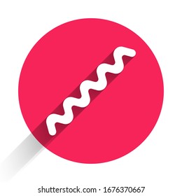 Icono de Virus Blanco aislado con una sombra larga. Virus Corona 2019-nCoV. Bacterias y gérmenes, cáncer celular, microbio, hongos. Botón de círculo rojo.  Ilustración vectorial
