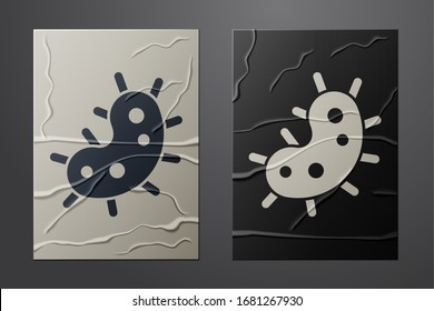 White Virus icon isolated on crumpled paper background. Corona virus 2019-nCoV. Bacteria and germs, cell cancer, microbe, fungi. Paper art style. Vector Illustration