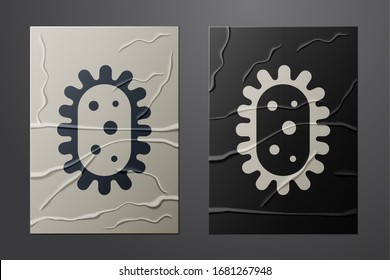White Virus icon isolated on crumpled paper background. Corona virus 2019-nCoV. Bacteria and germs, cell cancer, microbe, fungi. Paper art style. Vector Illustration