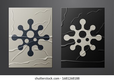 White Virus icon isolated on crumpled paper background. Corona virus 2019-nCoV. Bacteria and germs, cell cancer, microbe, fungi. Paper art style. Vector Illustration