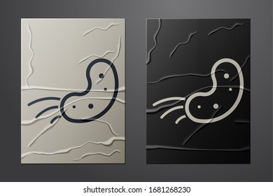White Virus icon isolated on crumpled paper background. Corona virus 2019-nCoV. Bacteria and germs, cell cancer, microbe, fungi. Paper art style. Vector Illustration