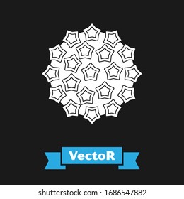 White Virus icon isolated on black background. Corona virus 2019-nCoV. Bacteria and germs, cell cancer, microbe, fungi.  Vector Illustration