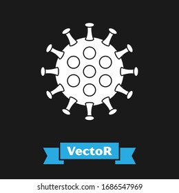 White Virus icon isolated on black background. Corona virus 2019-nCoV. Bacteria and germs, cell cancer, microbe, fungi.  Vector Illustration