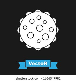 Icono de virus blancos aislado en fondo negro. Virus Corona 2019-nCoV. Bacterias y gérmenes, cáncer celular, microbio, hongos. Ilustración vectorial