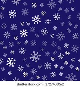 White Virus icon isolated seamless pattern on blue background. Corona virus 2019-nCoV. Bacteria and germs, cell cancer, microbe, fungi.  Vector Illustration