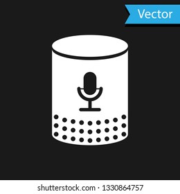 White Voice assistant icon isolated on black background. Voice control user interface smart speaker. Vector Illustration