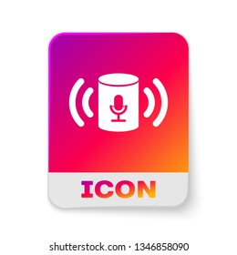 White Voice assistant icon isolated on white background. Voice control user interface smart speaker. Rectangle color button. Vector Illustration