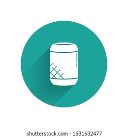 White Voice assistant icon isolated with long shadow. Voice control user interface smart speaker. Green circle button. Vector Illustration