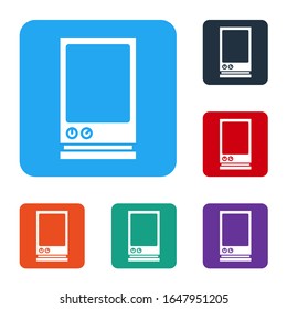 White Voice assistant icon isolated on white background. Voice control user interface smart speaker. Set icons in color square buttons. Vector Illustration