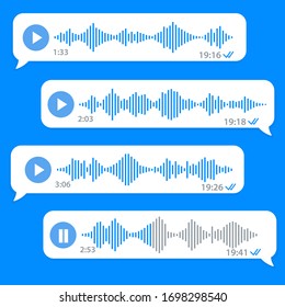 White voice message bubbles on a blue background
