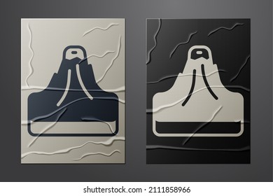 White Volcano icon isolated on crumpled paper background. Paper art style. Vector