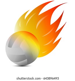 white volleyball ball with red orange yellow tone of the fire in white background. volleyball logo . vector. illustration. graphic design. 
