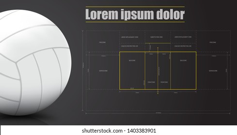 White volleyball and court with black background