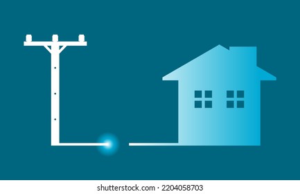 White Voltage Power Electric Pole To Transmit Electricity To House Or Home Power Failure Not Connected With Glowing Dot Light On Blue Background Icon Flat Vector Design.