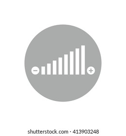 White volume adjustment vector icon. Gray circle. Gray button