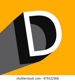 White volume letter "D" with a shadow on a yellow background. Vector illustration