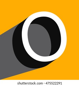 White volume letter "O" with a shadow on a yellow background. Vector illustration