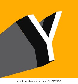 White volume letter "Y" with a shadow on a yellow background. Vector illustration