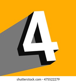 White volume number "4" with a shadow on a yellow background. Vector illustration