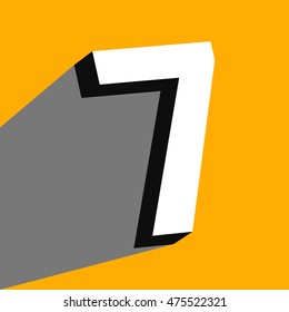 White volume number "7" with a shadow on a yellow background. Vector illustration